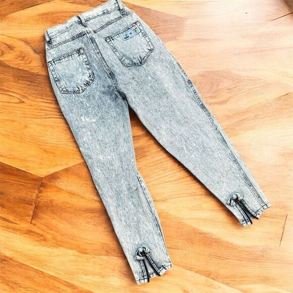Vintage Sports Fever Acid Wash Bow Zipper Denim Jeans XS/24” - Picture 4 of 8